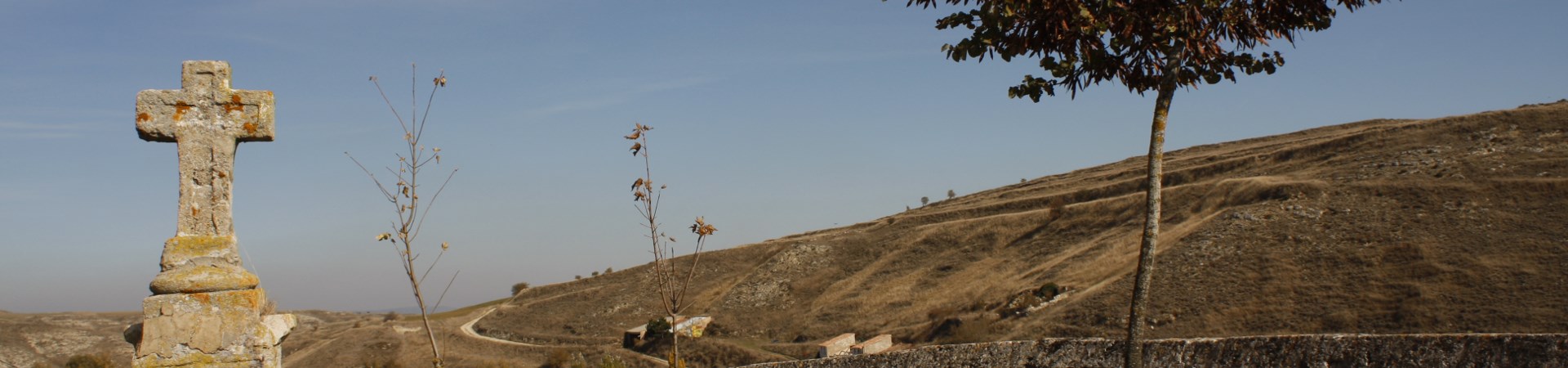 Fotografía de una cruz y en el fondo campo